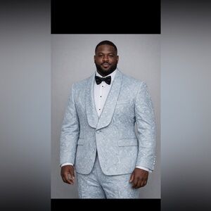 Elegant Blue Patterned Men's Tuxedo 5XL
